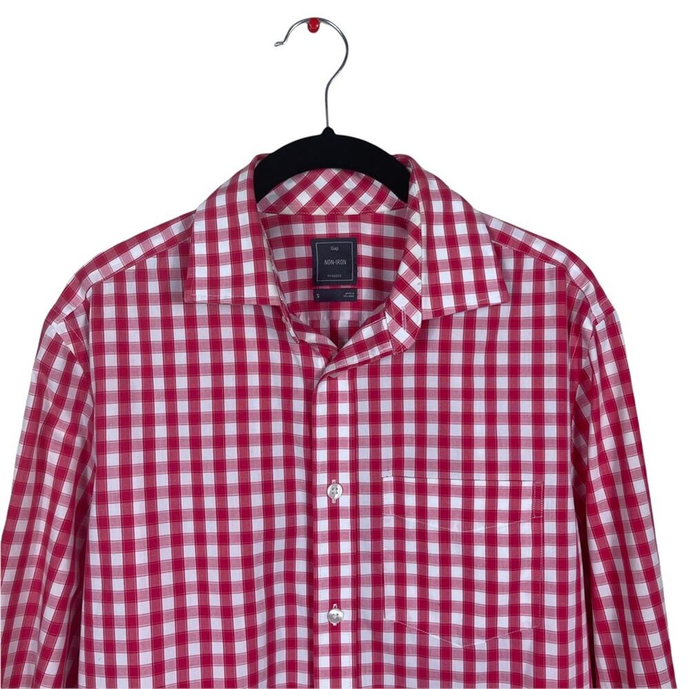 Gap Gingham Non Iron Front Button Long Sleeve Shirt Red White Size Small Men - Picture 2 of 9